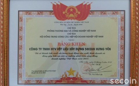 Bằng khen tặng Secoin Hưng Yên